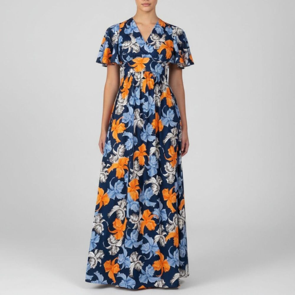 BNWT 1970s Deadstock Vintage Maxi Tiki MuMu Hawaiian Hibiscus Dress | Small